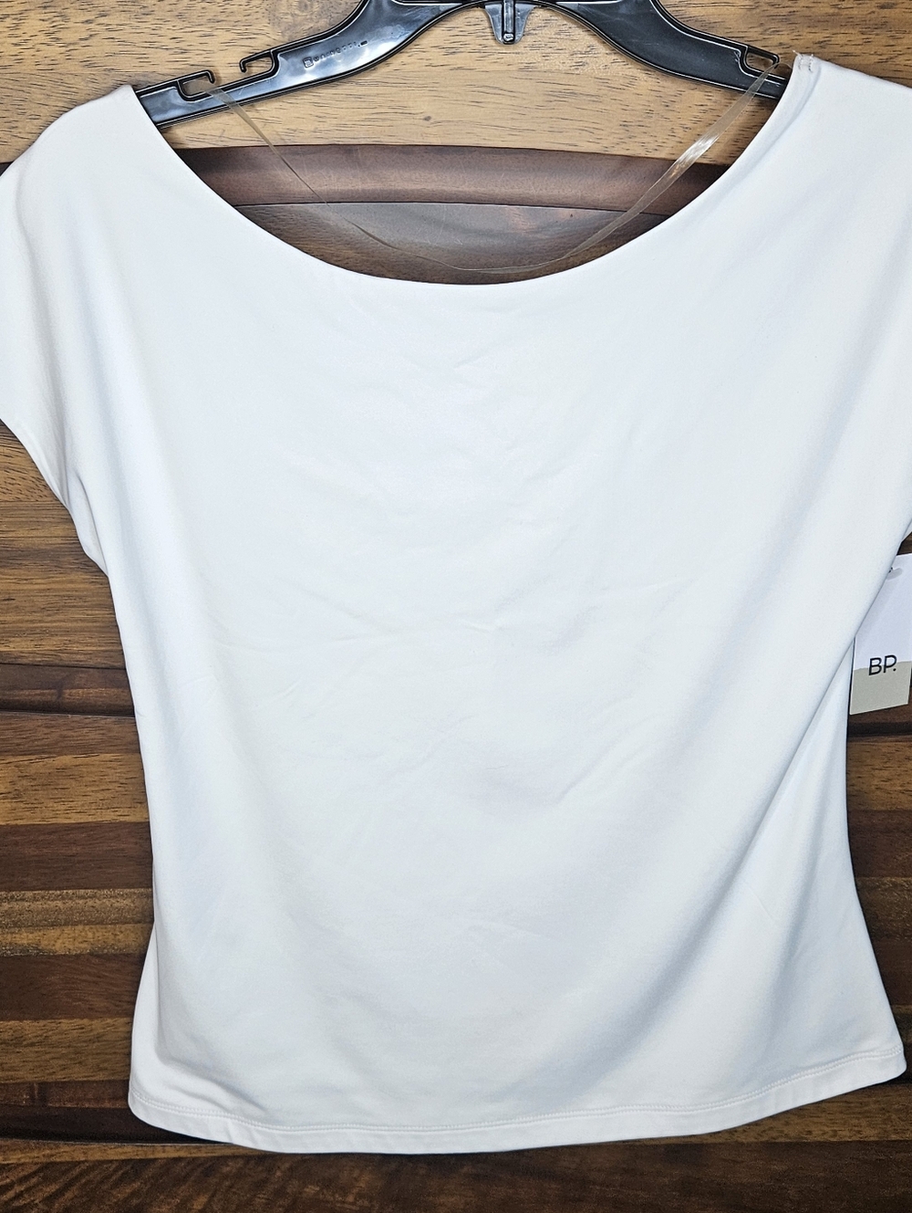 BP Nordstrom Women's White Stretchy Top Boat Neck Open Back Junior Sz XXL Reg L